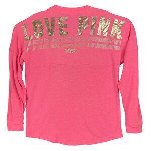 Victoria’s Secret Pink Shirt Women S Love Pink Metallic Gold Bling Fleece